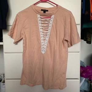 Light pink lace up T